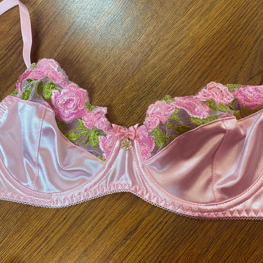 🎀🌷 Ethereal Pink Satin & Sheer Floral Embroidery Lace 2 Pc Lingerie Set 🌷🎀 NWT - Picture 11 of 13